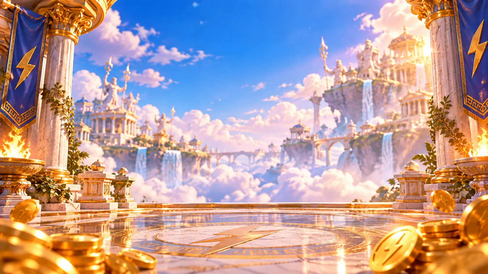 Marble sky palace with gold lightning coins